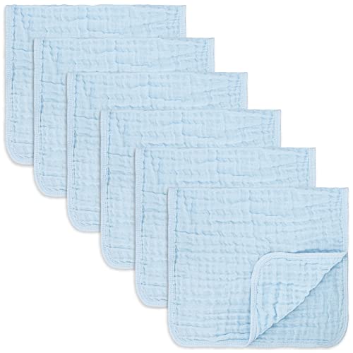 Image of Comfy Cubs Muslin Burp Cloths Large 100% Cotton Hand Washcloths for Babies, Baby Essentials 6 Layers Extra Absorbent and Soft Boys & Girls Baby Rags for Newborn Registry (Sky Blue, 6-Pack 20"X10")