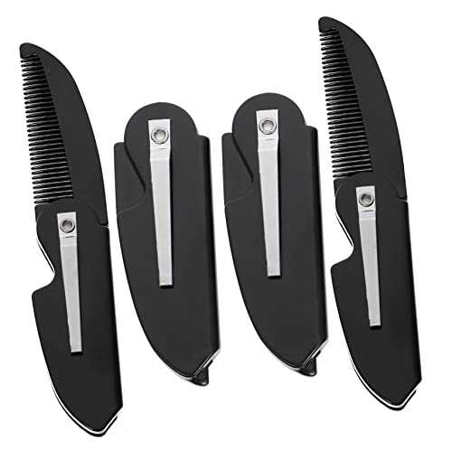 OUNONA 4Pcs Folding Beard Combs for Men Pocket Hair Combs for Beard Care Portable Design for Travel and Home Use for Grooming Styling and Moisture