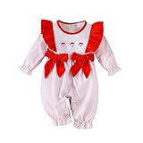 DUBASAM Newborn Baby Girls Christmas Outfits Long Sleeve Bowknot Santa Claus Romper Jumpsuit Infant Clothes (white, 0-3M)