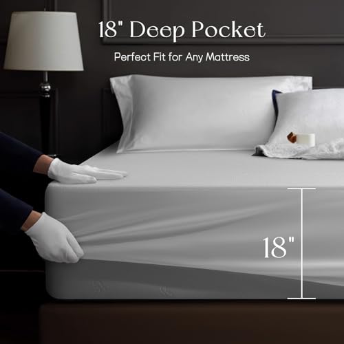 Image of King Mattress Protector Tencel Luxury 100% Waterproof Mattress Protector,Silky Soft & Breathable,Cooling Mattress Pad Cover Fitted 18 inch Deep Pocket Noiseless,78 inchx80 inch