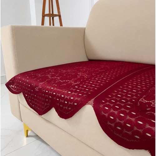 Image of Homerz Premium 'Surya Series' Sofa Cover | Stylish Sofa Protector | Net Fabric | Anti-Stain & Washable Slip Cover Exact Size Antislip (Flower Valley Maroon, 2 Seater, Only Seat Cover)
