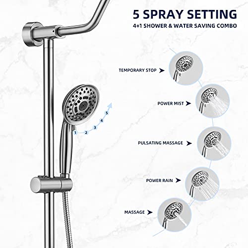 Shower System With 8" Rain Shower Head, 5-Function Shower Head With Handheld, Adjustable Slide Bar, 59" Stainless Steel Hose, Chrome #TOP2