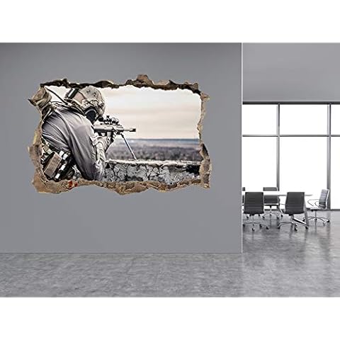 Army Sniper in The Military Photo Hole in Wall Sticker Wall Mural (35628515) (120cm x 80cm) Cover