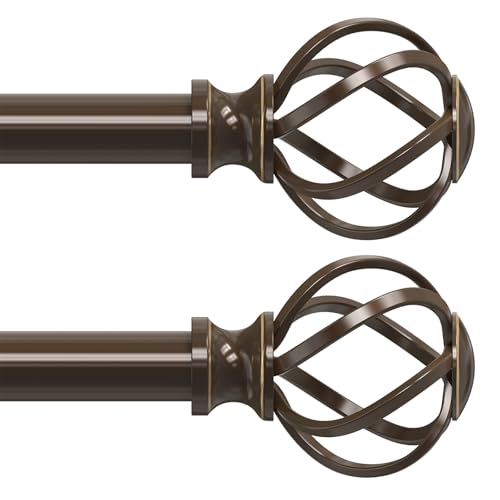 Lot de 2 tringles à rideaux pour fenêtres de 71,1 à 122,9 cm, tringles à rideaux en bronze de 1,9 cm de diamètre avec embouts en cage torsadée, taille :...