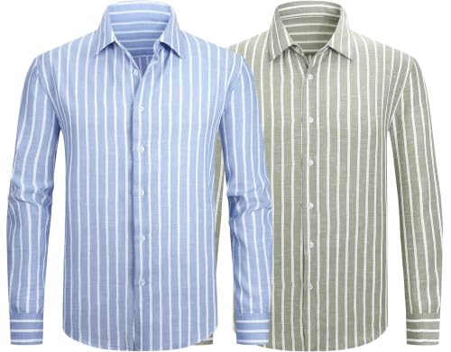 Image of Zombom Men's Regular Fit Vertical Striped Casual Shirt | Full Sleeve Cotton Blend Shirt for Men | Slim Fit Stylish Party