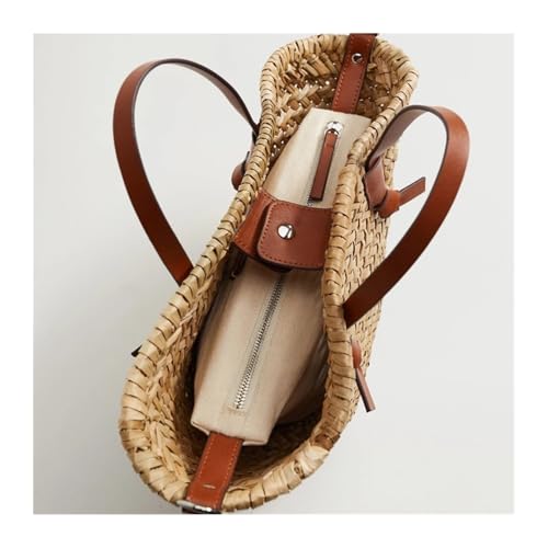 Casual Wicker Woven Basket Bags Rattan Women Handbags Handmade Beach Straw Tote Bag Designer Shoulder Crossbody Bag(Brown)3
