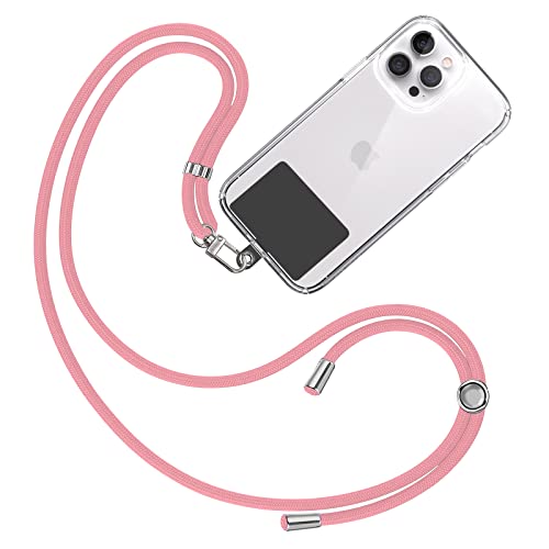 TBOC Tour de Cou Telephone Portable Cordon Collier Laniere Universel [Rose] avec [Patch de Fixation Noir] Sangle de Suspension Amovible Réglable Résistante Compatibles avec Plupart des Smartphones