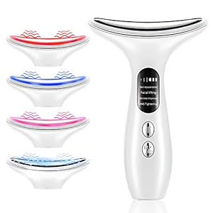 Aikertec Neck Face Massager, Electric Face and Neck Lifting Face Contouring Tool with 3 Colors of LED, Heating and Vibrating Skin Rejuvenating Beauty Device to Lift and Tighten Sagging Skin