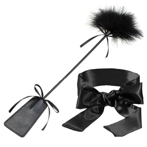 Deluxe Federkitzler, Liebes Feder Leder Flogger Peitsche Bondage Paddel Set Bettfesseln Sexspielzeug mit Augenbinde Augenmaske (Schwarz)