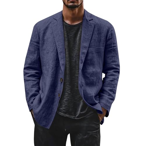 Blazer de lino para hombre, chaqueta de traje de ocio con dos botones, abrigos deportivos ligeros, ajuste holgado, chaqueta de oficina de negocios, chaqueta de traje versátil, chaqueta de traje con
