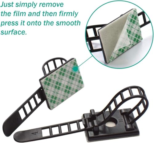 100PCS Adhesive Cable Ties Cable Clips, Self-adhesive Nylon Cable Straps, Adhesive Cable Management Clips for Wire Management (Black-Adhesive Cable Ties) miniatura 5