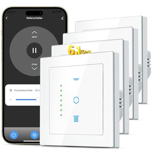 SMARTERCURRY WLAN Rollladenschalter [6.1Gen], Smart LED Jalousien Schalter mit Timer, Kindersicherung, Rollladensteuerung kompatibel mit Echo Alexa/Google, 4 Stück | Weiß