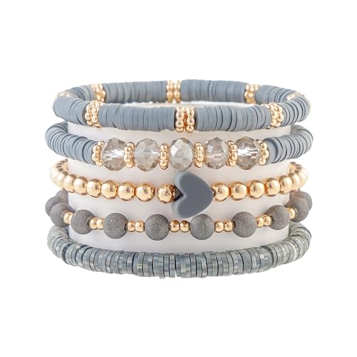 RISHEGAE Heishi Beaded Stretch Bracelets for Women Stackable Polymer Clay