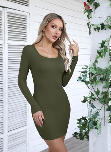 Image of Valiamcep Women's Square Neck Ribbed Knit Bodycon Mini Dresses | Slim Fit Pencil Dress, Cocktail Party Club Night Out Dating Daily Outfits, Sexy Dressy Casual, Fall Winter Fashion Clothes