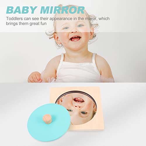 jojofuny Montessori Spiegel: Baby Holzpuzzle Mit Spiegel für Easy Grasp, Kreatives Blaues Holzspielzeug FüR Kleinkinder, FöRdert Vorstellungskraft Und Selbstwahrnehmung