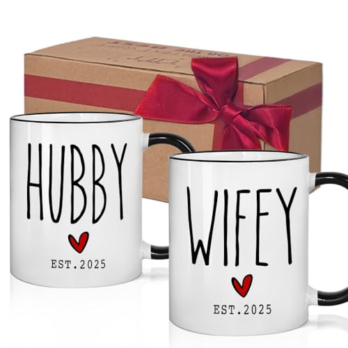 Est-2025-Coffee-Mug-Set-Gifts-for-Wifey-Hubby-Unique-Wedding-Gifts-for-Couple-Mr-and-Mrs-Coffee-Mug-Set-Bride-to-Be-Gift-Hubby-and-Wifey-Mug-Bride-Gift-Engagement-Gift-His-Hers-Gift-11OZ Est 2025 Coffee Mug Set Gifts for Wifey Hubby Unique Wedding Gifts for Couple Mr and Mrs Coffee Mug Set Bride to Be Gift Hubby and Wifey Mug Bride Gift Engagement Gift His Hers Gift 11OZ