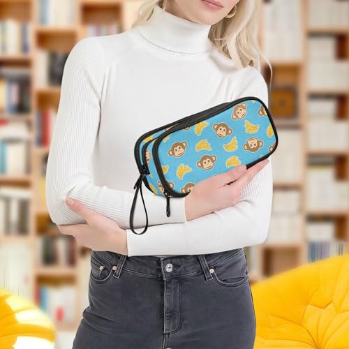 Image of Pencil Case Big Capacity Monkey Banana Cartoon Handheld 3 Compartments Pencil Pouch Portable Large Storage Canvas Pencil Bag for Boys Girls Adults Students