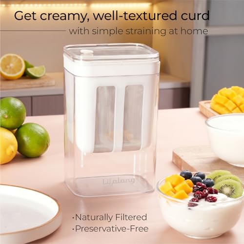 Image of Lifelong 1.1L Hung Curd Maker | Stainless Steel Mesh Filter with Clear Lid | Food Safe, BPA Free, Reusable Container | Multipurpose Greek Yogurt Strainer for Paneer, Cheese, & Sour Cream (White)