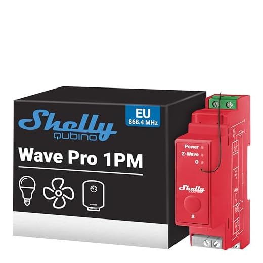 Shelly Qubino Wave Pro 1PM - Interrupteur connecté Z-Wave, 1 canal - 16 A, Compteur consommation électrique intégré, Montage sur rail DIN, Éclairage conntecté, Passerelle Z-Wave requise