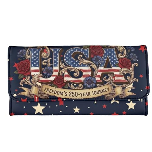 Image of AFPANQZ USA 250 Years Print Women's Pu Leather Wallet RFID Blocking Multi Card Holder with Multi Pocket, Mothers Day Gifts