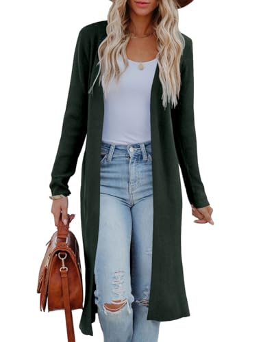 Womens Long Cardigans Open Front Maxi Cardigan Sweaters Casual 2023 Fall Side Slit Knitted Sweater Coat