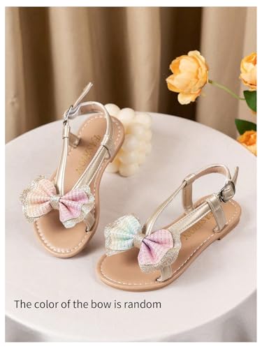 GORGLITTER Girl's Cute Bow Tie Princess Flat Sandals Open Toe Ankle Strap Dressy Slide Shoes4