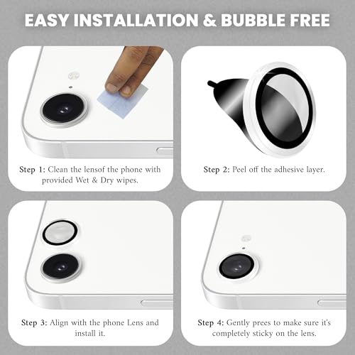 Image of ArmourPro Premium Camera Lens Protector Tempered Glass Compatible For iPhone 17e Tough HD Individual Aluminum Alloy Rings 9H Camera Cover, Scratch-Resistant,Camera Lens Protection| Silver