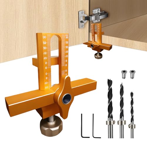 2-in-1 Cabinet Door Mounting Jig with Quick Edge Positioner, Adjustable Cabinet Door Installation Positioner, Aluminium Alloy Cabinet Door Positioning Jig for Most Cabinet Doors with 3 Drill Bits