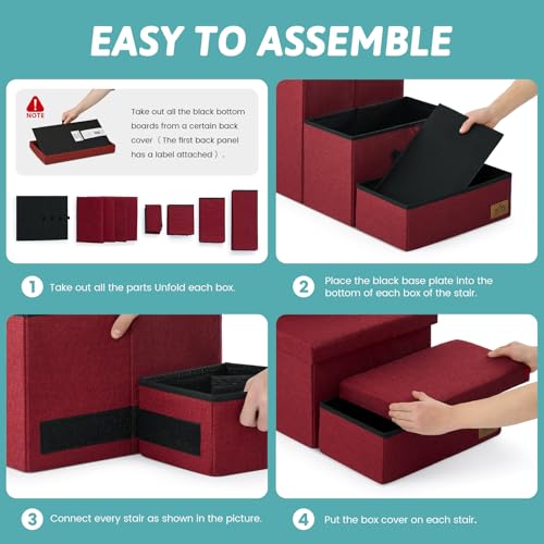 Image of Dog Stairs with Storage, 4-Step Wider Sturdy Dog Steps for Small /Medium /Large Dogs and Older Cats, Folding Doggie Ramp for Bed /Couch /Car Hold Up to 180 lbs (22 inch H, Burgundy)