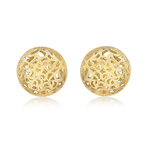 Boucles d'oreilles puces or jaune anti irritation demi-boule ajourée