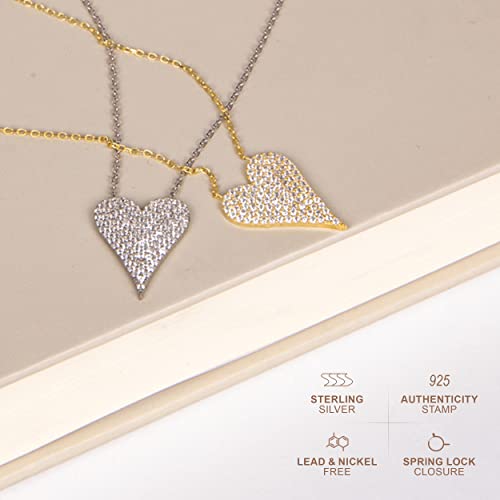 PORI JEWELERS 925 Sterling Silver Cubic Zirconia Pave Heart Charm Pendant Necklace - 18" Anchor Chain3