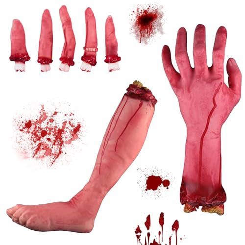 AOUVT Halloween Requisiten mit Simulierten Händen und Füßen, Halloween Requisiten mit Blutigen Händen und Füßen, Horror Requisiten mit Gebrochenen Händen und Gebrochenen Beinen