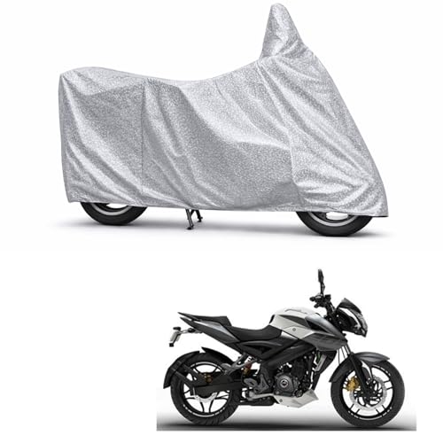 Image of 100% Waterproof Two Wheeler Body Cover Multi Layered Fabric Designed for Bajaj Pulsar NS200 | Belt Buckle Lock | Silver Mag