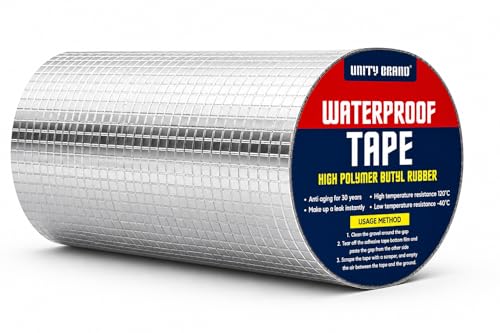 Image of UB Unity Brand Waterproof Aluminium Tape for Roof Leakage, Heavy Duty Strong Adhesive Butyl Tape for Roof Leak, Water Tank, Window & Pipe Leakage Repair, Weatherproof Seal Tape (20 CM X 5 Meter)