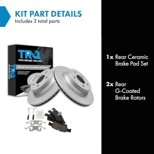 Image of TRQ Rear Brake Pad & Rotor Ceramic Coated Rotors Compatible with 2003-2006 Mercedes-Benz E500 2004-2006 E320 2006 CLS500 2006-2016 E350 2007-2011 CLS550 2007-2009 E550 2013-2016 E400 2015-2016 CLS400