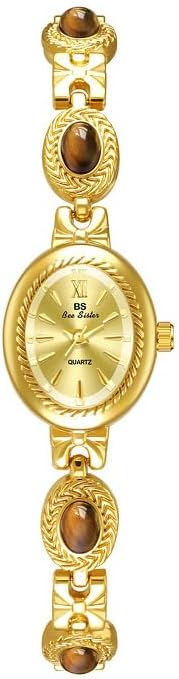 FANMIS Gold Tone Watches for Women with Small Vintage Bracelet Elegant Jade Oval Dial Dress Watch Fashion Quartz Wrist Watch Waterproof Watch