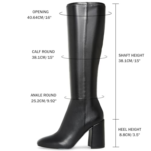 Women's Knee High Boots Faux Leather Square To Tall Boots Fashion Chunky Block Heel Long Boots with Side Zip2