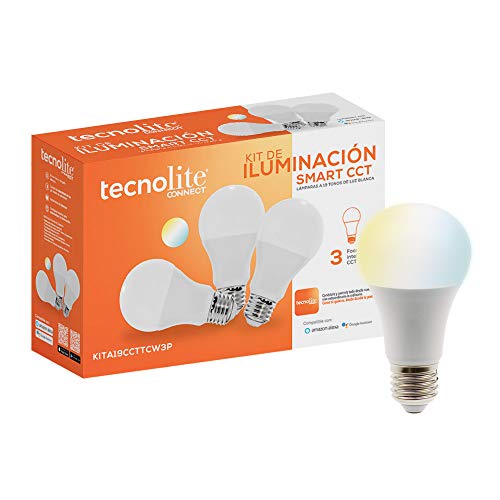 Tecnolite Connect - Paquete de 3 Focos Inteligentes Conexión WiFi y Bluetooth, Compatible con Alexa y App Connect para Celular, Glow Smart Luz Blanca Fría y Cálida