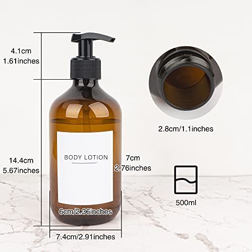 Ezebesta 4 Pieces 500ml Soap Lotion Pump Dispensers with Labels Bathroom Brown Dispenser Bottles with 22 Stickers - Cosy Home Interiors Ezebesta 4 Pieces 500ml Soap Lotion Pump Dispensers with Labels Bathroom Brown Dispenser Bottles with 22 Stickers - Image 3
