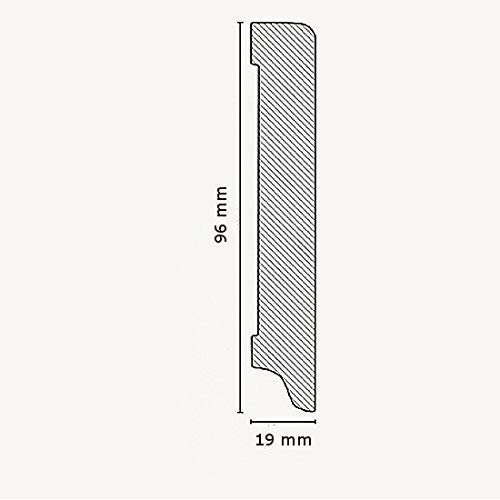 PROVISTON - Battiscopa in MDF, 19 x 96 x 2500 mm, nucleo in MDF laminato, bianco, per incollare, clip, viti e chiodi, 25 m, 10 pezzi