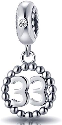 33 Number Bracelet Charms,925 Sterling Silver Pendants Beads Fit Pandora Charm Bracelets, Necklace, and European Snake Chain, Dangle for Happy Birthday 33th Anniversary 33 Years