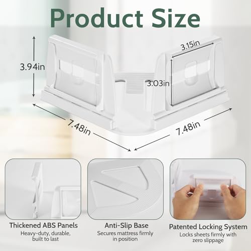 Sheet Holders - Bed Sheet Holders for Corners Heavy Duty Fitted Sheet Holders Keep Sheets Firm & Tight Bed Sheet Grippers Lock Bed Sheets Holders for All Mattress Sizes Bedsheet Clips Easy Setup — view 6
