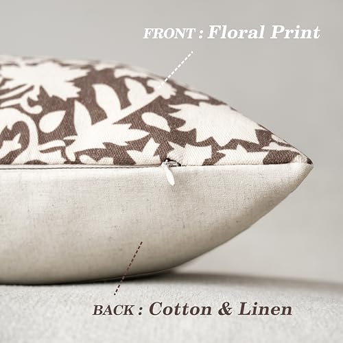 Image of Foindtower Set of 1 Decorative Long Body Lumbar Throw Pillow Covers Accent Farmhouse Cushion Covers Floral Vintage Pillowcase for Couch Sofa Bedroom Living Room Home Decor,14x36 Inch,Brown