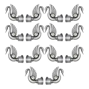 ZYREX Decorative Peacock Shaped Stainless Steel Curtain Bracket Rod Pocket Finials Designer Window Rod Support Fittings, Curtain Rod Holder (Pack of 14, Grey)