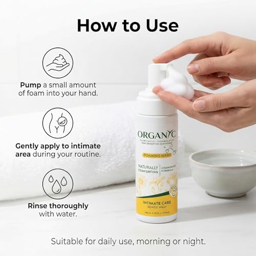 Image of Organyc Intimate Foaming Wash for Women, Sensitive Skin Care, Certified Organic Ingredients, pH Balanced, Chamomile & Calendula, Gentle Daily Cleanser, 6.08 fl oz