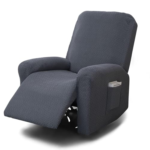 4-teilige Recliner Sofabezug, Stretchhusse für Relaxsessel Komplett Sesselschoner, All-Inclusive Sesselbezug, Stretch Sessel Überzug mit Taschen, Stretch Ruhesessel Bezug Mit Elastischem (Dark gray)