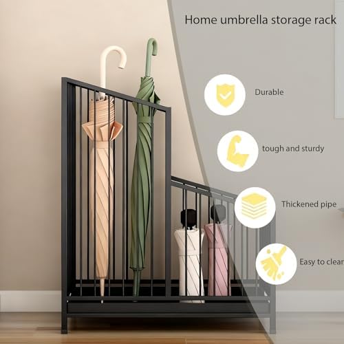 Large-Capacity Metal Umbrella Stand - Stylish Black Indoor Holder for Home, Office, and Hotel Entryway Decor (38x26x61cm / 14x10x24in)
