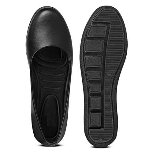 Image of DHANESHWAR Women's Ballet Flats Belly Shoes for Casual, Formal & Office Wear Ballerina | Comfortable Slip on Black Bellies for Women & Girls. 1 Pair