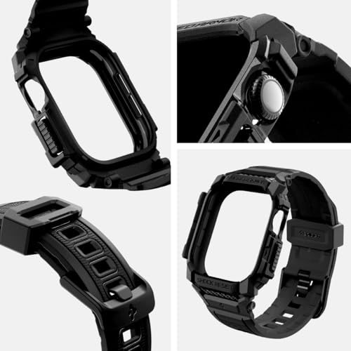 Image of Spigen Rugged Armor Pro for Apple Watch Series 11 46mm Case with Strap Band, Series 10 46mm Protective TPU Cover with Strap - Matte Black