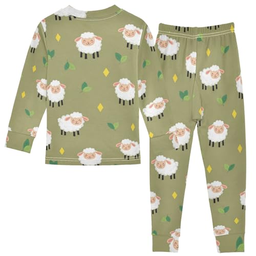 Pajama Sets Long Sleeve Sheep Pattern with Leaves Soft Comfy Sleepwear 2 Piece PJS 3-8T3